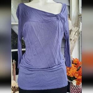 Gap Rayon Purple Lightweight 3/4 Sleeves Bodycon Top Blouse Small